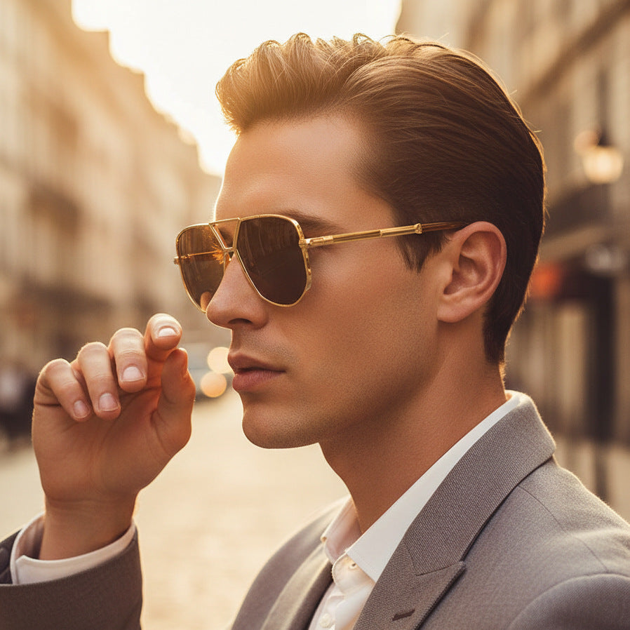 Trendy Geometric Metal Double Bridge Polarized Eyewear