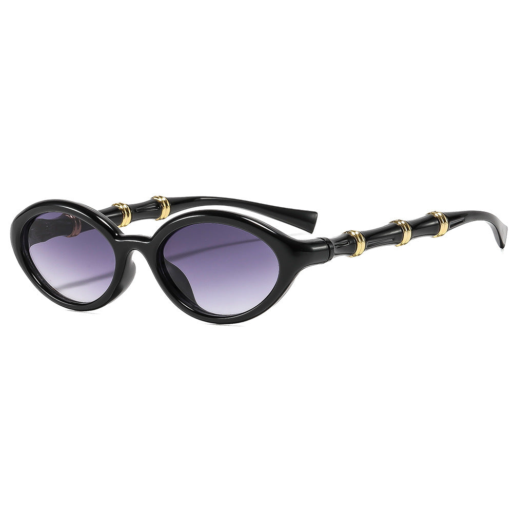 Retro Bamboo-Joint Temple Oval Sunglasses Women Men PC Frame UV400 Artistic Shades