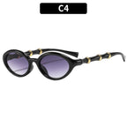 Retro Bamboo-Joint Temple Oval Sunglasses Women Men PC Frame UV400 Artistic Shades