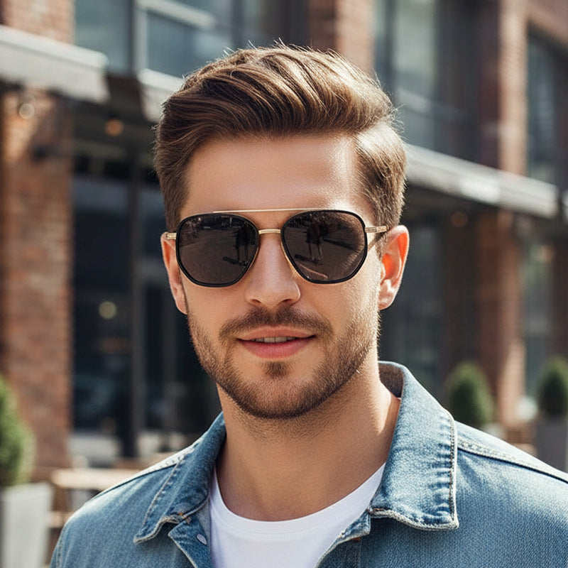 Retro Metal Double Bridge Polarized UV400 Sunglasses
