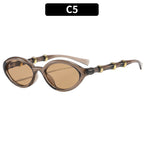 Retro Bamboo-Joint Temple Oval Sunglasses Women Men PC Frame UV400 Artistic Shades
