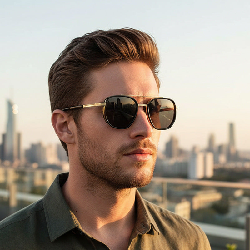 Retro Metal Double Bridge Polarized UV400 Sunglasses