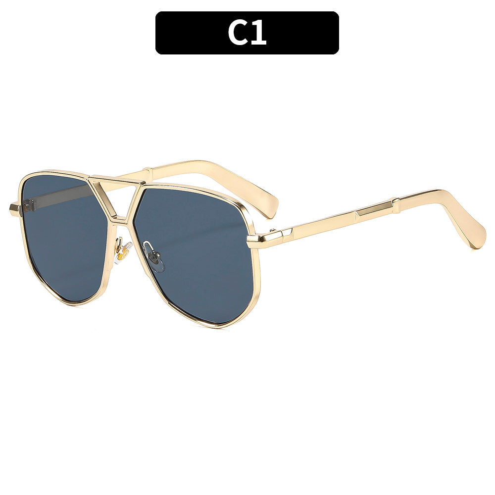 Trendy Geometric Metal Double Bridge Polarized Eyewear