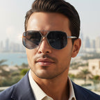 Trendy Geometric Metal Double Bridge Polarized Eyewear