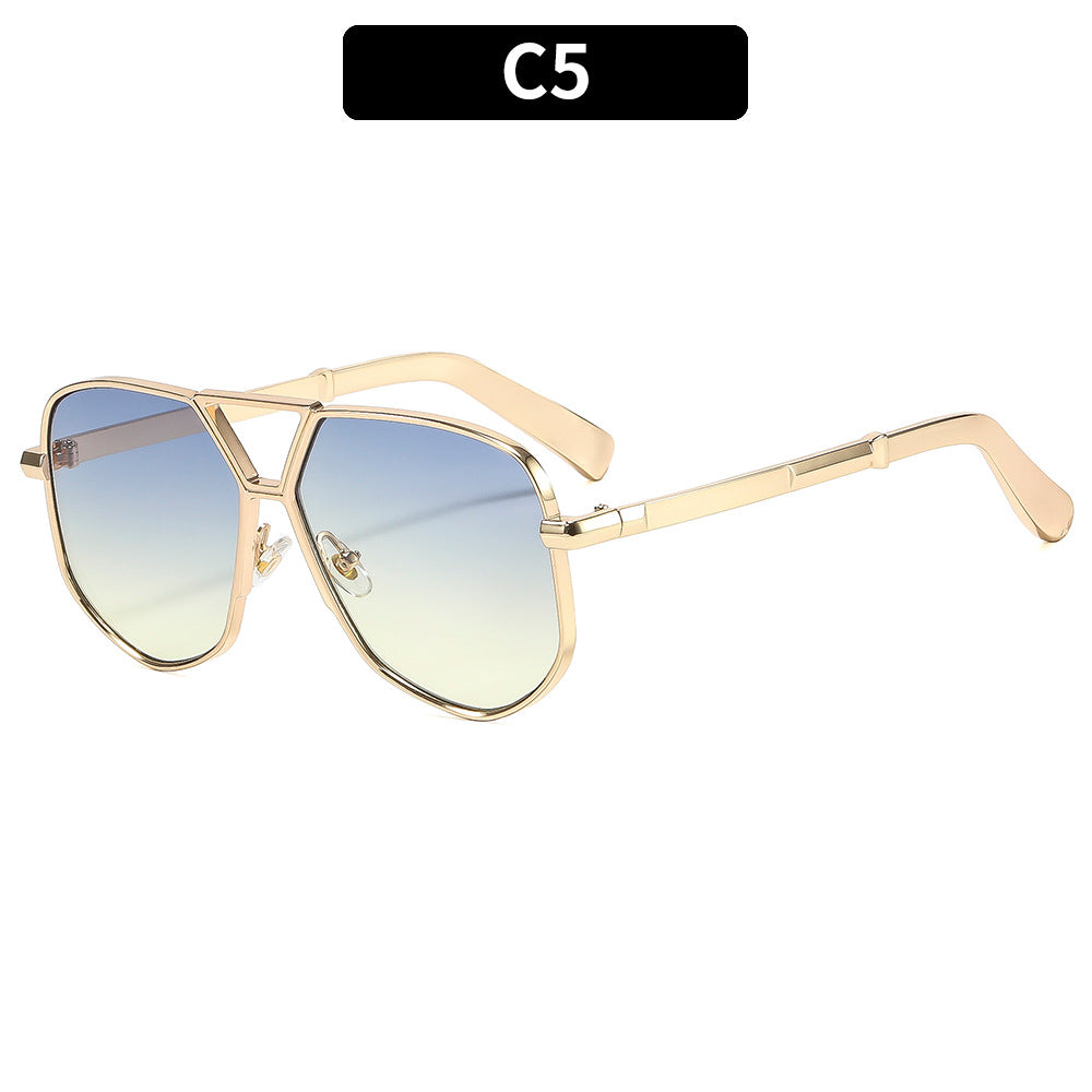 Trendy Geometric Metal Double Bridge Polarized Eyewear