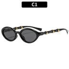Retro Bamboo-Joint Temple Oval Sunglasses Women Men PC Frame UV400 Artistic Shades