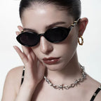 Retro Bamboo-Joint Temple Oval Sunglasses Women Men PC Frame UV400 Artistic Shades